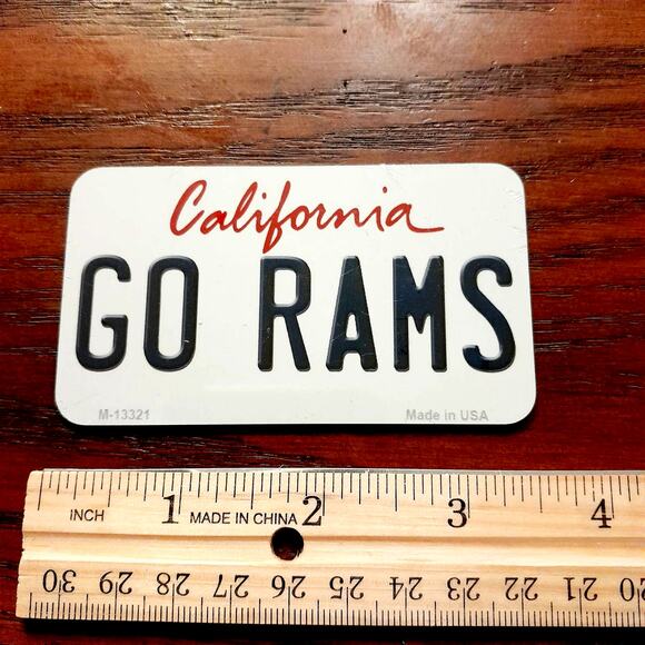 NFL Rams Novelty Metal Magnet New California Sign 3.5" x 2" Wrapped White Sign - Picture 3 of 3